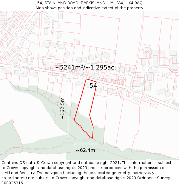 54, STAINLAND ROAD, BARKISLAND, HALIFAX, HX4 0AQ: Plot and title map