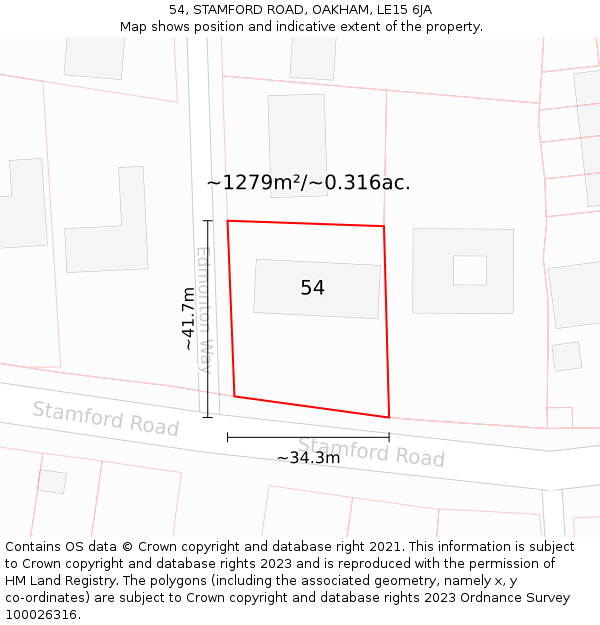 54, STAMFORD ROAD, OAKHAM, LE15 6JA: Plot and title map