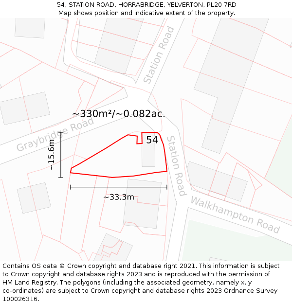 54, STATION ROAD, HORRABRIDGE, YELVERTON, PL20 7RD: Plot and title map