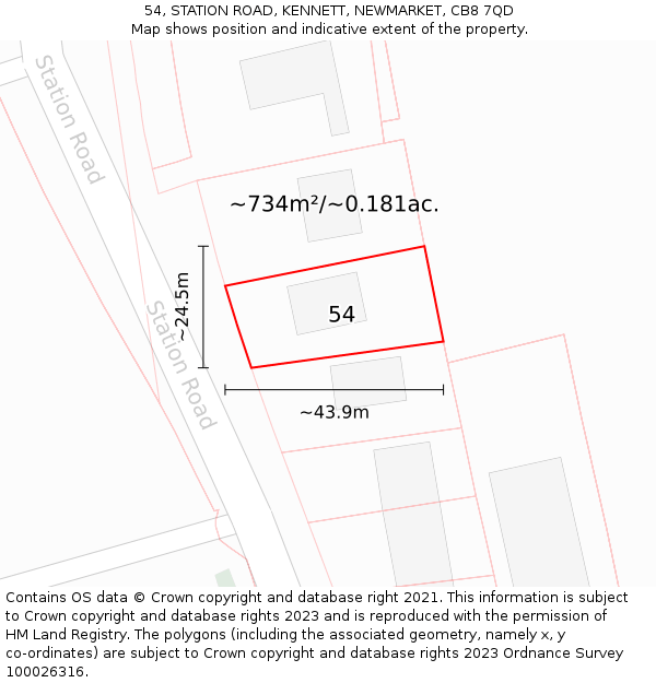 54, STATION ROAD, KENNETT, NEWMARKET, CB8 7QD: Plot and title map