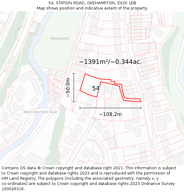 54, STATION ROAD, OKEHAMPTON, EX20 1EB: Plot and title map