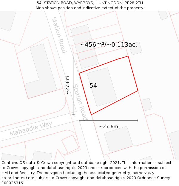 54, STATION ROAD, WARBOYS, HUNTINGDON, PE28 2TH: Plot and title map