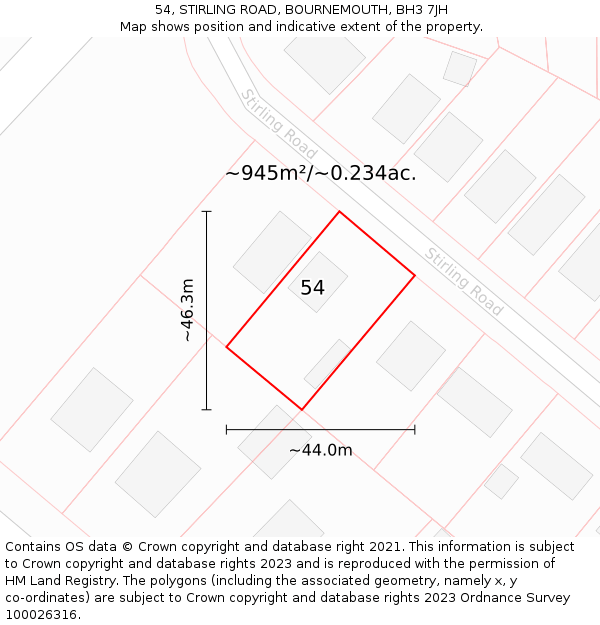 54, STIRLING ROAD, BOURNEMOUTH, BH3 7JH: Plot and title map