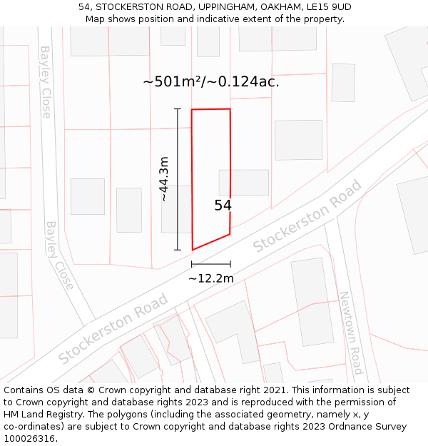 54, STOCKERSTON ROAD, UPPINGHAM, OAKHAM, LE15 9UD: Plot and title map