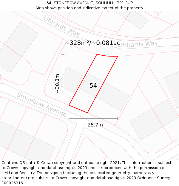 54, STONEBOW AVENUE, SOLIHULL, B91 3UP: Plot and title map