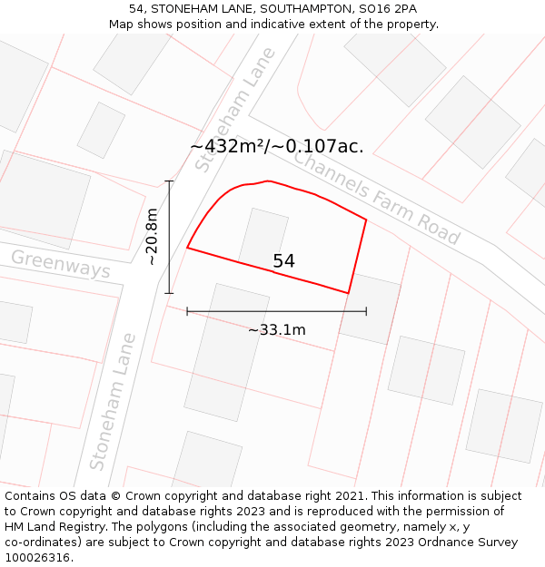 54, STONEHAM LANE, SOUTHAMPTON, SO16 2PA: Plot and title map