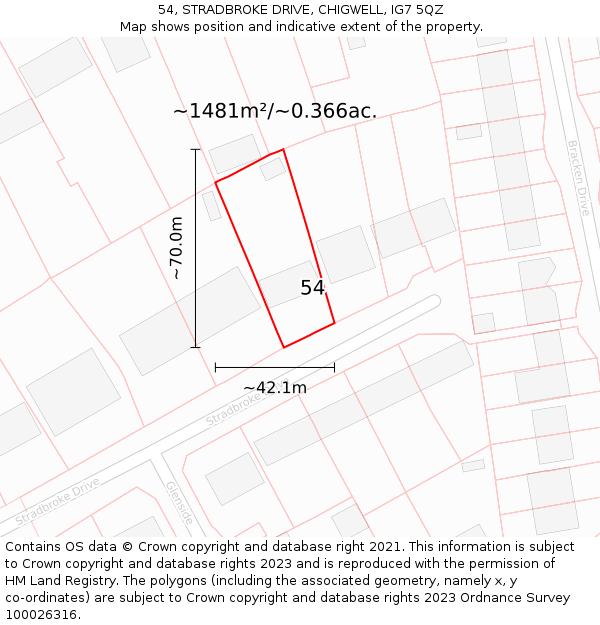 54, STRADBROKE DRIVE, CHIGWELL, IG7 5QZ: Plot and title map
