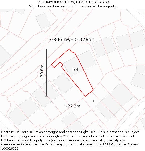 54, STRAWBERRY FIELDS, HAVERHILL, CB9 9DR: Plot and title map