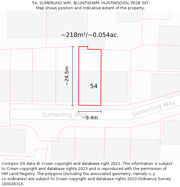 54, SUMERLING WAY, BLUNTISHAM, HUNTINGDON, PE28 3XT: Plot and title map