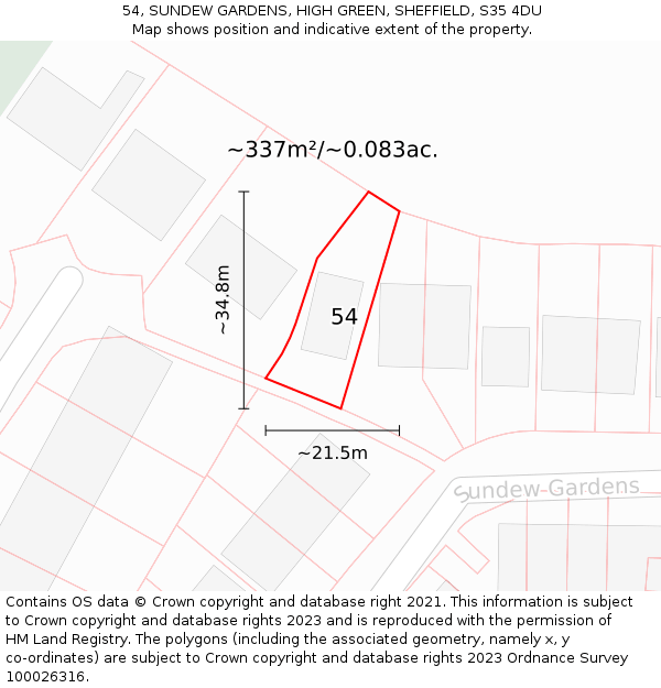 54, SUNDEW GARDENS, HIGH GREEN, SHEFFIELD, S35 4DU: Plot and title map