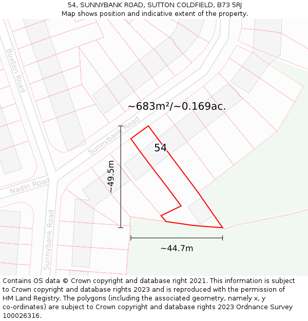 54, SUNNYBANK ROAD, SUTTON COLDFIELD, B73 5RJ: Plot and title map