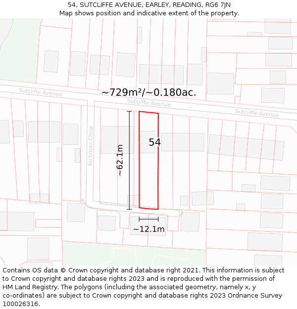 54, SUTCLIFFE AVENUE, EARLEY, READING, RG6 7JN: Plot and title map