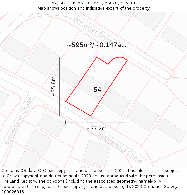 54, SUTHERLAND CHASE, ASCOT, SL5 8TF: Plot and title map