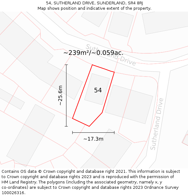 54, SUTHERLAND DRIVE, SUNDERLAND, SR4 8RJ: Plot and title map