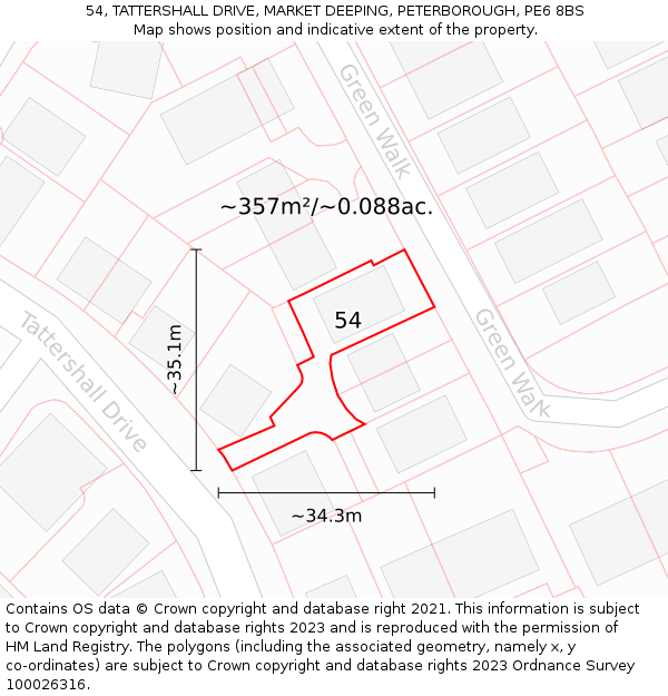 54, TATTERSHALL DRIVE, MARKET DEEPING, PETERBOROUGH, PE6 8BS: Plot and title map