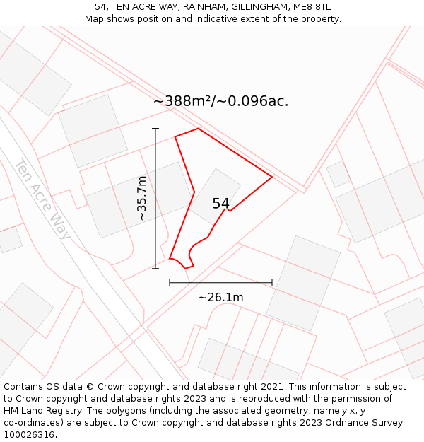54, TEN ACRE WAY, RAINHAM, GILLINGHAM, ME8 8TL: Plot and title map