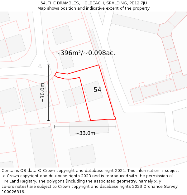 54, THE BRAMBLES, HOLBEACH, SPALDING, PE12 7JU: Plot and title map