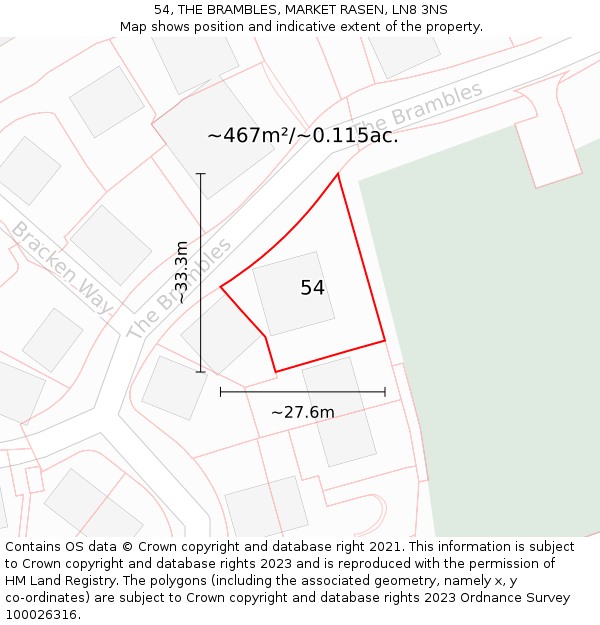 54, THE BRAMBLES, MARKET RASEN, LN8 3NS: Plot and title map