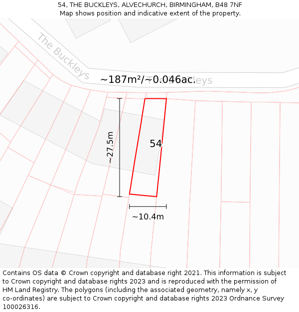 54, THE BUCKLEYS, ALVECHURCH, BIRMINGHAM, B48 7NF: Plot and title map