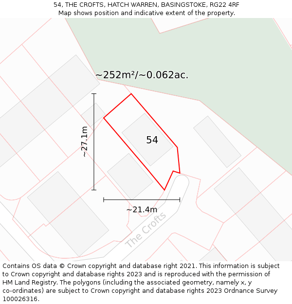 54, THE CROFTS, HATCH WARREN, BASINGSTOKE, RG22 4RF: Plot and title map