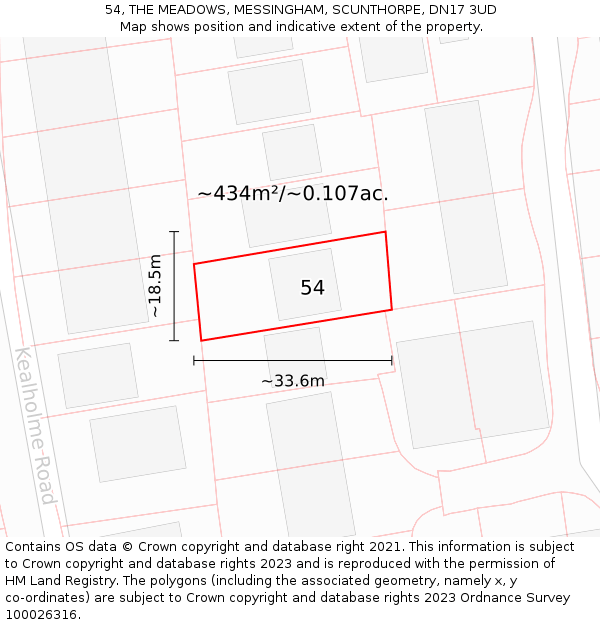 54, THE MEADOWS, MESSINGHAM, SCUNTHORPE, DN17 3UD: Plot and title map