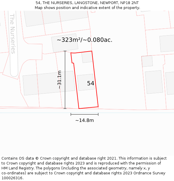 54, THE NURSERIES, LANGSTONE, NEWPORT, NP18 2NT: Plot and title map