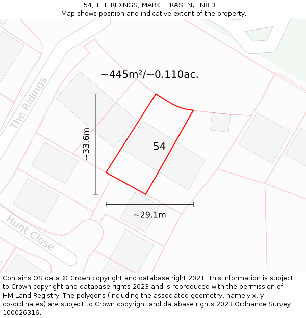 54, THE RIDINGS, MARKET RASEN, LN8 3EE: Plot and title map
