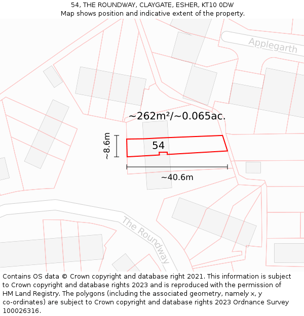 54, THE ROUNDWAY, CLAYGATE, ESHER, KT10 0DW: Plot and title map