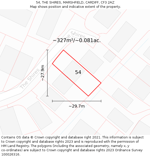 54, THE SHIRES, MARSHFIELD, CARDIFF, CF3 2AZ: Plot and title map