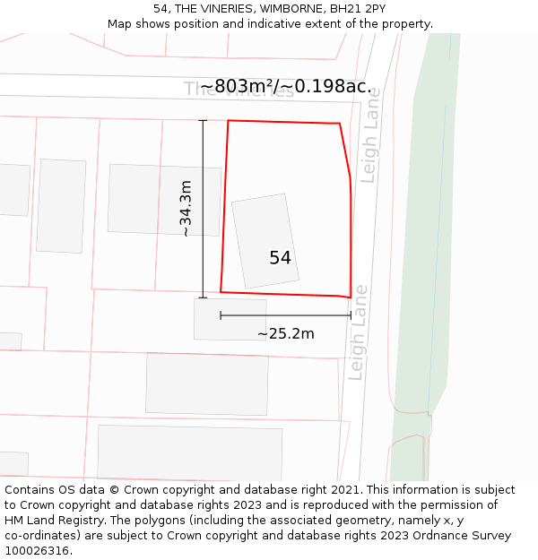 54, THE VINERIES, WIMBORNE, BH21 2PY: Plot and title map