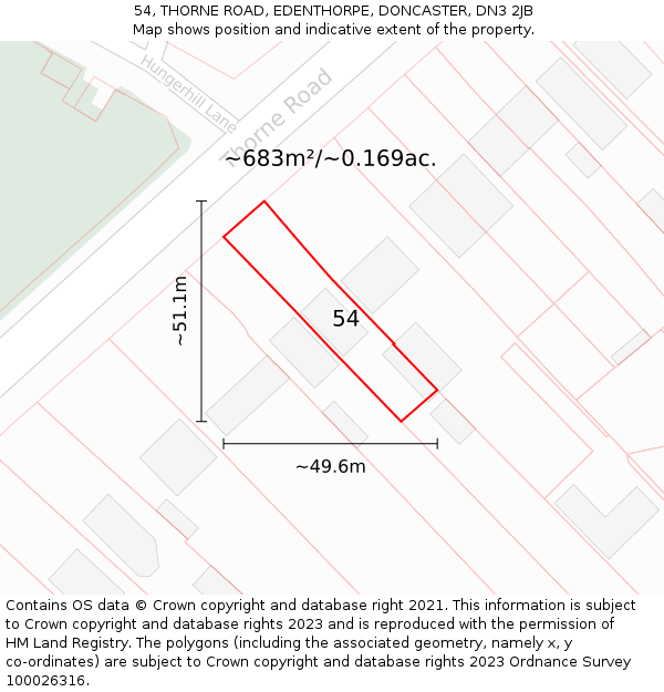 54, THORNE ROAD, EDENTHORPE, DONCASTER, DN3 2JB: Plot and title map