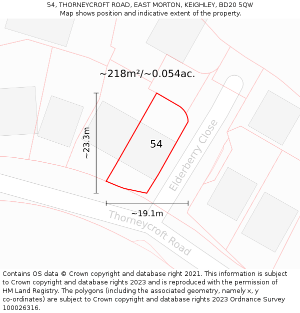 54, THORNEYCROFT ROAD, EAST MORTON, KEIGHLEY, BD20 5QW: Plot and title map