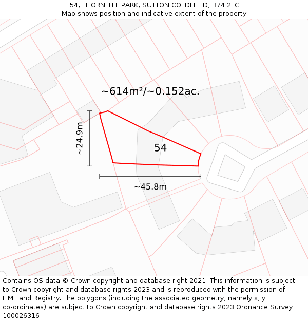 54, THORNHILL PARK, SUTTON COLDFIELD, B74 2LG: Plot and title map