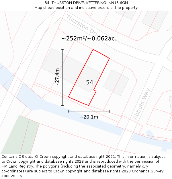 54, THURSTON DRIVE, KETTERING, NN15 6GN: Plot and title map