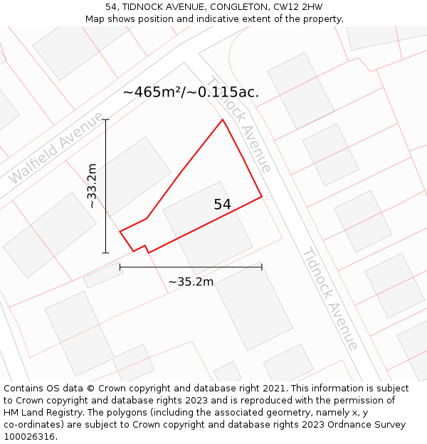 54, TIDNOCK AVENUE, CONGLETON, CW12 2HW: Plot and title map