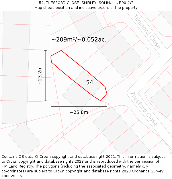 54, TILESFORD CLOSE, SHIRLEY, SOLIHULL, B90 4YF: Plot and title map