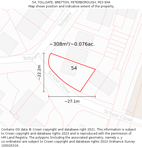 54, TOLLGATE, BRETTON, PETERBOROUGH, PE3 9XA: Plot and title map