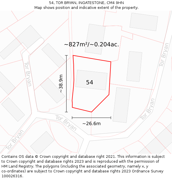 54, TOR BRYAN, INGATESTONE, CM4 9HN: Plot and title map