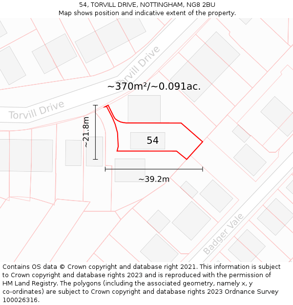 54, TORVILL DRIVE, NOTTINGHAM, NG8 2BU: Plot and title map