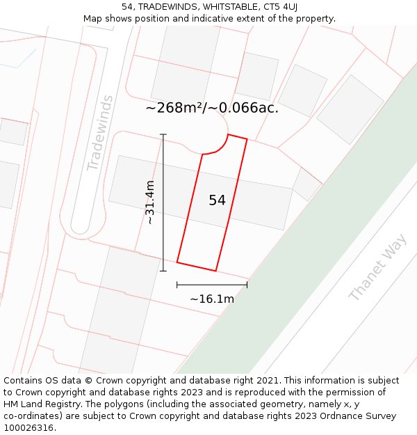 54, TRADEWINDS, WHITSTABLE, CT5 4UJ: Plot and title map