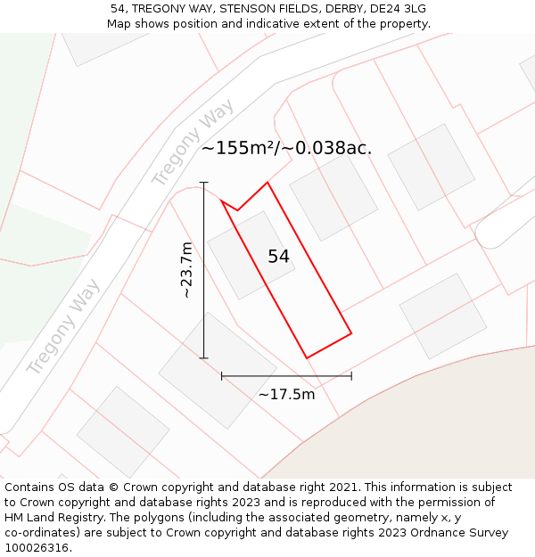 54, TREGONY WAY, STENSON FIELDS, DERBY, DE24 3LG: Plot and title map