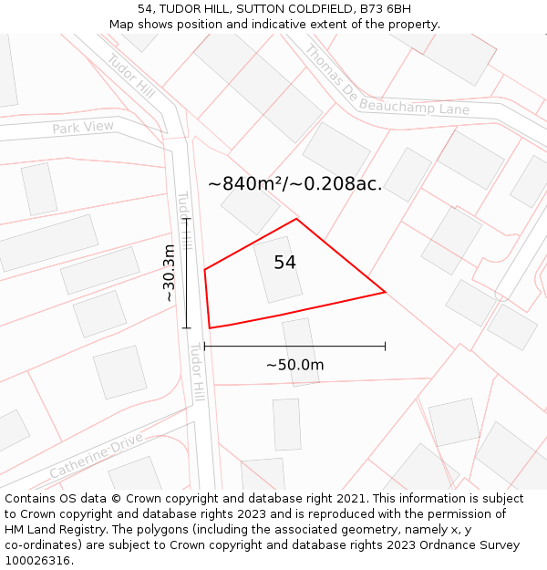 54, TUDOR HILL, SUTTON COLDFIELD, B73 6BH: Plot and title map