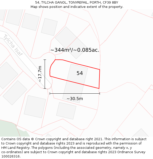 54, TYLCHA GANOL, TONYREFAIL, PORTH, CF39 8BY: Plot and title map