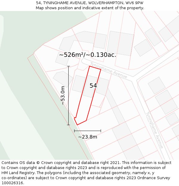54, TYNINGHAME AVENUE, WOLVERHAMPTON, WV6 9PW: Plot and title map