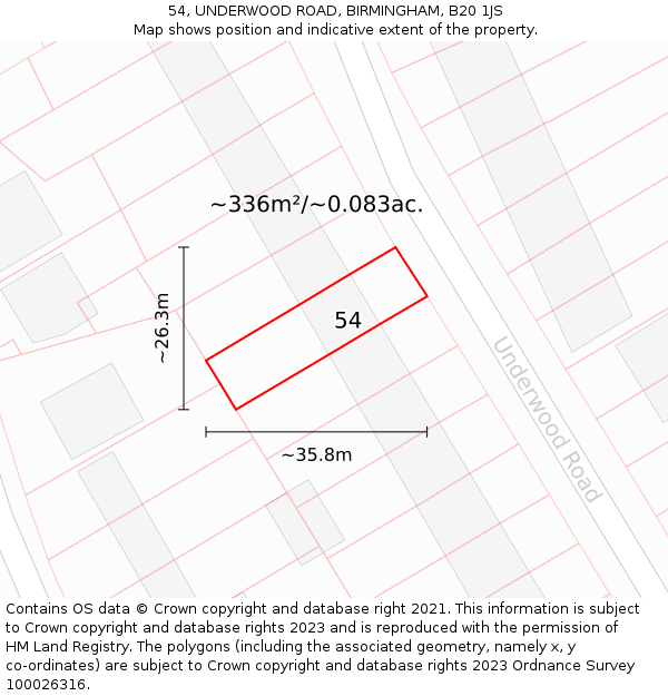 54, UNDERWOOD ROAD, BIRMINGHAM, B20 1JS: Plot and title map