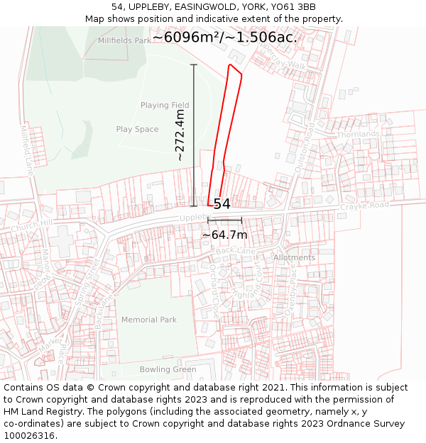 54, UPPLEBY, EASINGWOLD, YORK, YO61 3BB: Plot and title map