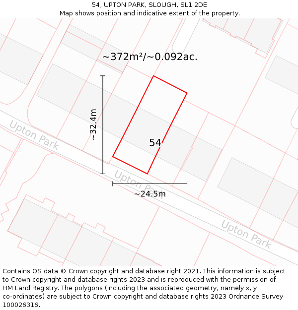 54, UPTON PARK, SLOUGH, SL1 2DE: Plot and title map