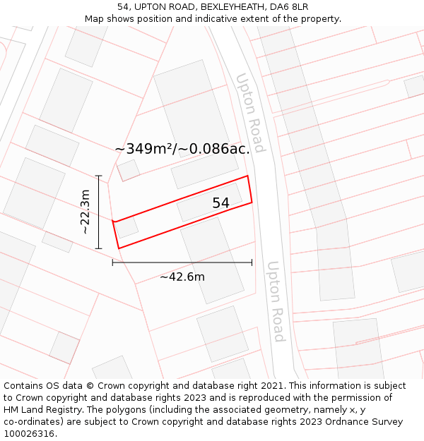 54, UPTON ROAD, BEXLEYHEATH, DA6 8LR: Plot and title map