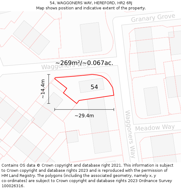 54, WAGGONERS WAY, HEREFORD, HR2 6RJ: Plot and title map