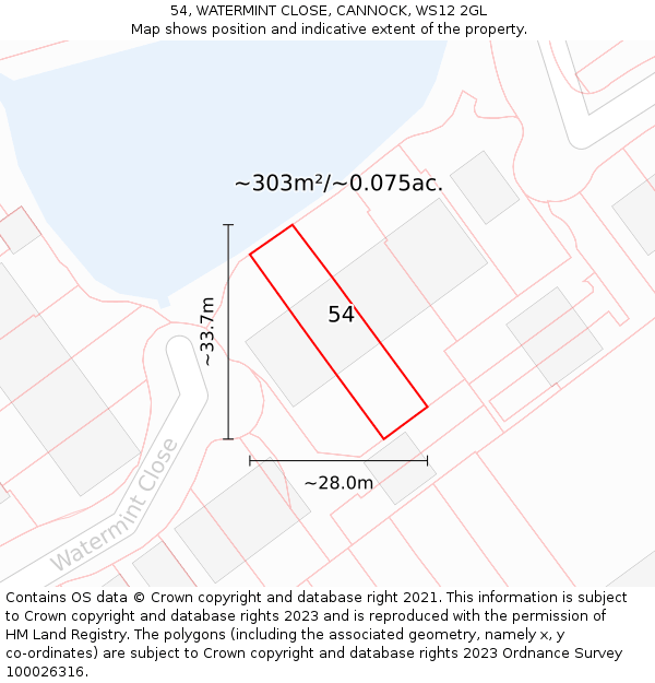 54, WATERMINT CLOSE, CANNOCK, WS12 2GL: Plot and title map